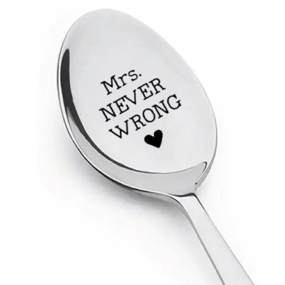 NWT Mrs. NEVER WRONG Silver Stainless Steel Spoon Anniversary,Valentine’s Gift